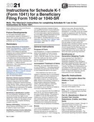 Document preview: Instructions for IRS Form 1041 Schedule K-1 Beneficiary's Share of Income, Deductions, Credits, Etc. for a Beneficiary Filing Form 1040 or 1040-sr