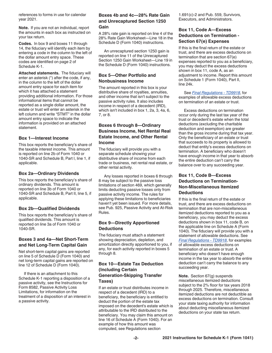 Instructions for IRS Form 1041 Schedule K-1 Beneficiarys Share of Income, Deductions, Credits, Etc. for a Beneficiary Filing Form 1040 or 1040-sr, Page 2