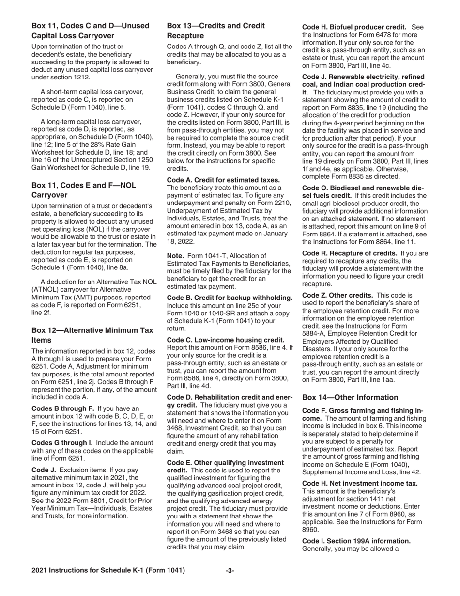 Instructions for IRS Form 1041 Schedule K-1 Beneficiarys Share of Income, Deductions, Credits, Etc. for a Beneficiary Filing Form 1040 or 1040-sr, Page 3