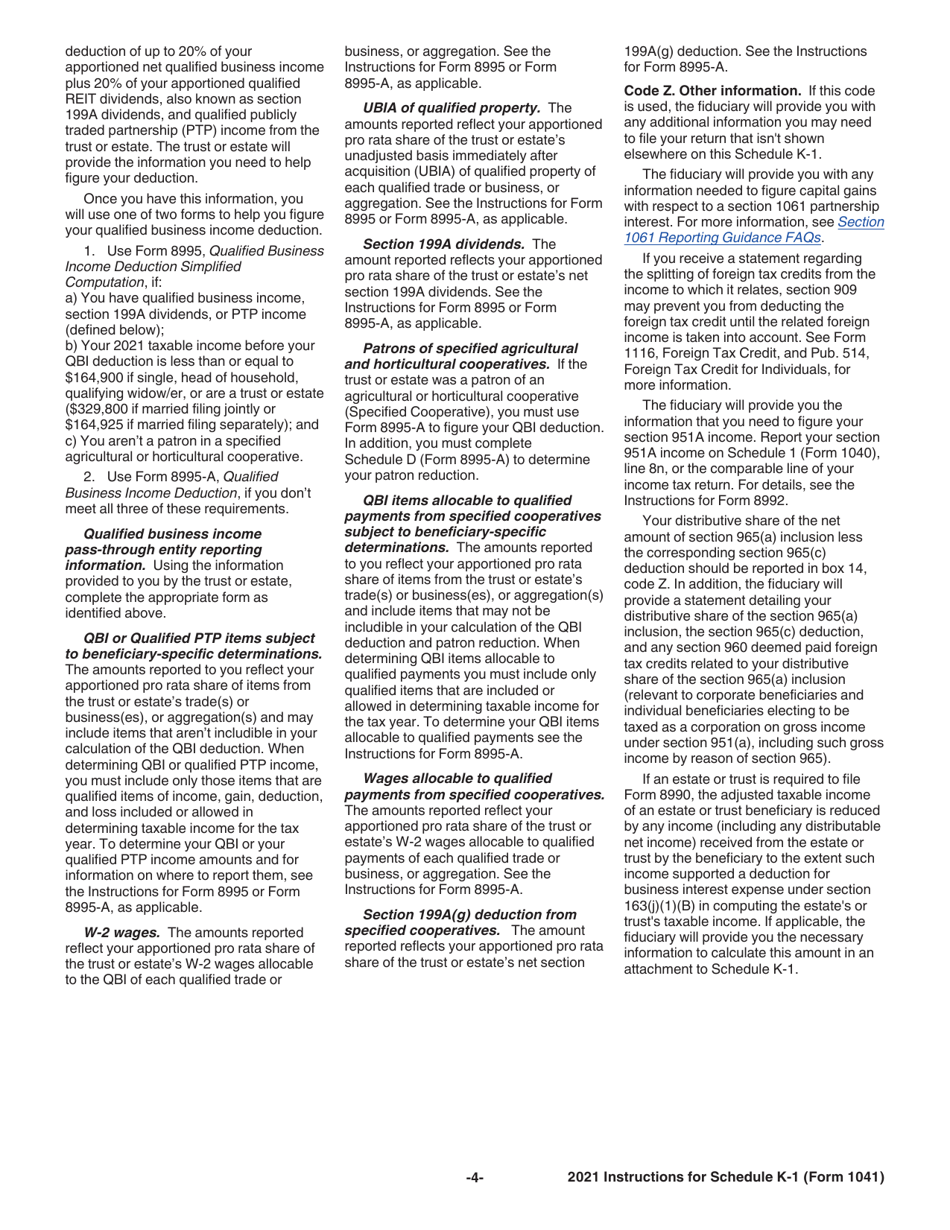 Instructions for IRS Form 1041 Schedule K-1 Beneficiarys Share of Income, Deductions, Credits, Etc. for a Beneficiary Filing Form 1040 or 1040-sr, Page 4