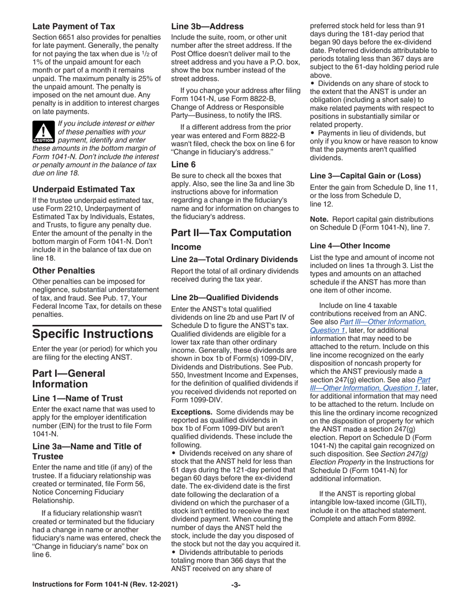 Instructions for IRS Form 1041-N U.S. Income Tax Return for Electing Alaska Native Settlement Trusts, Page 3