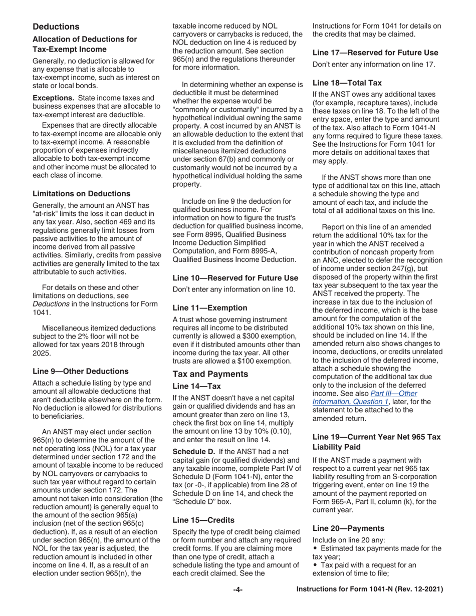 Instructions for IRS Form 1041-N U.S. Income Tax Return for Electing Alaska Native Settlement Trusts, Page 4