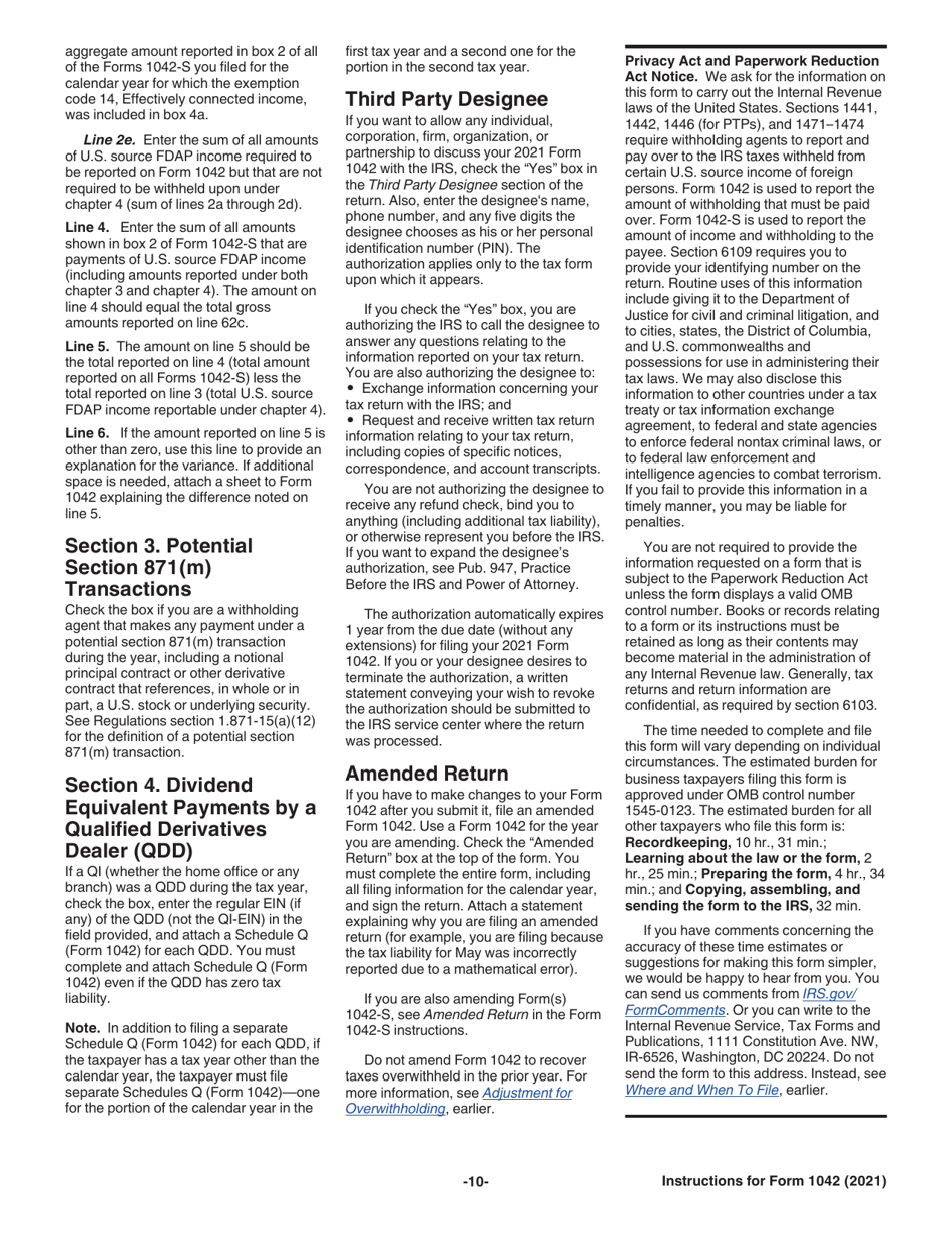 Instructions for IRS Form 1042 Annual Withholding Tax Return for U.S. Source Income of Foreign Persons, Page 10