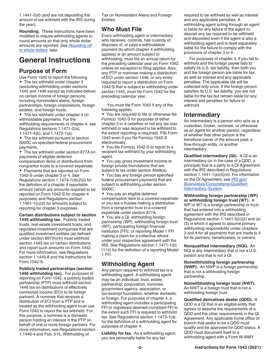 Instructions for IRS Form 1042 Annual Withholding Tax Return for U.S. Source Income of Foreign Persons, Page 2