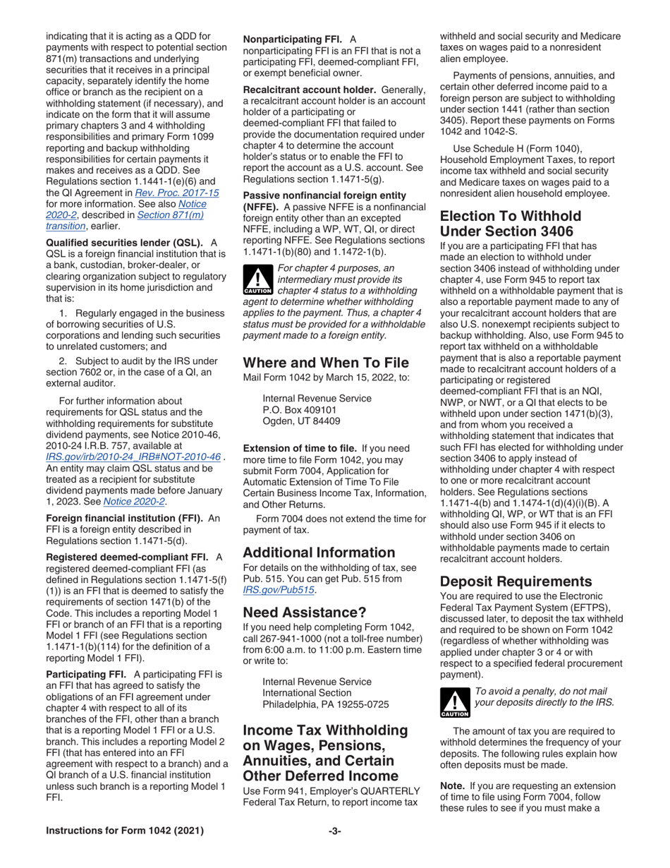 Instructions for IRS Form 1042 Annual Withholding Tax Return for U.S. Source Income of Foreign Persons, Page 3