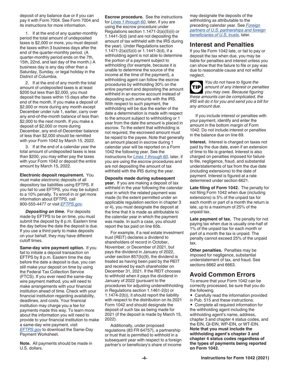 Instructions for IRS Form 1042 Annual Withholding Tax Return for U.S. Source Income of Foreign Persons, Page 4