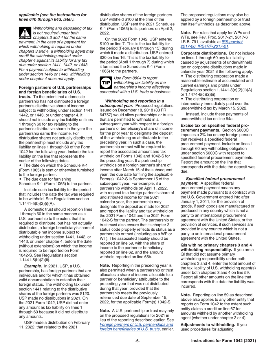 Instructions for IRS Form 1042 Annual Withholding Tax Return for U.S. Source Income of Foreign Persons, Page 6