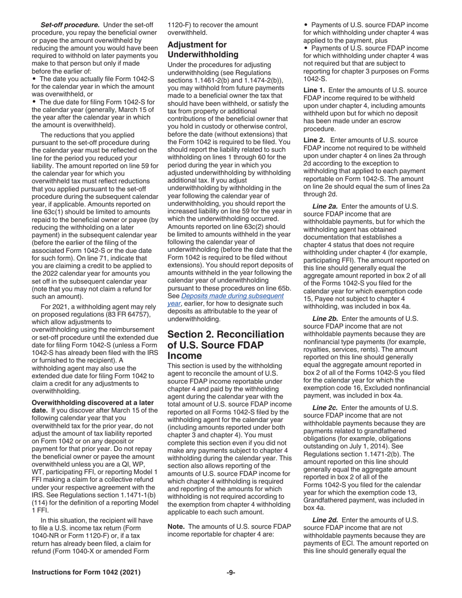 Instructions for IRS Form 1042 Annual Withholding Tax Return for U.S. Source Income of Foreign Persons, Page 9