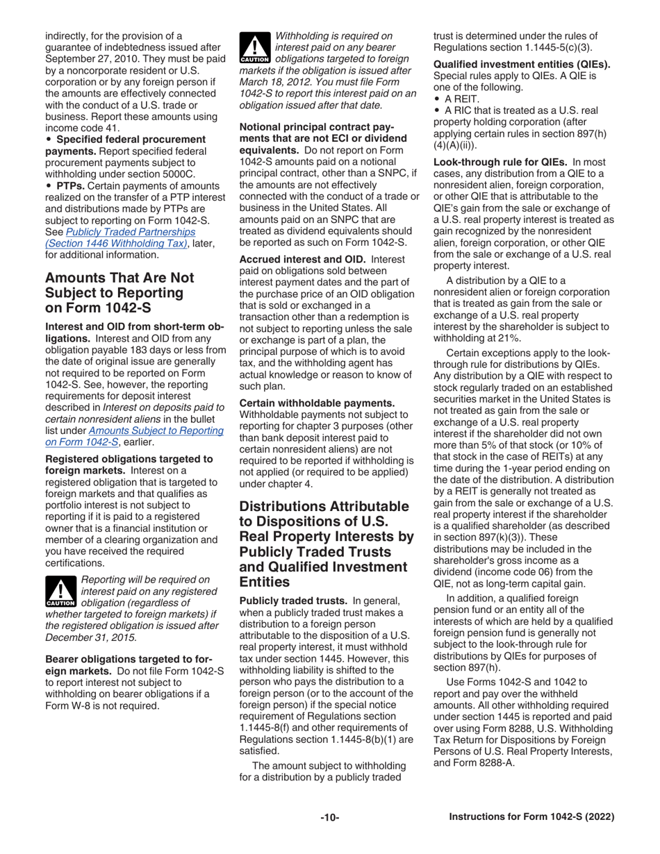 Instructions for IRS Form 1042-S Foreign Persons U.S. Source Income Subject to Withholding, Page 10