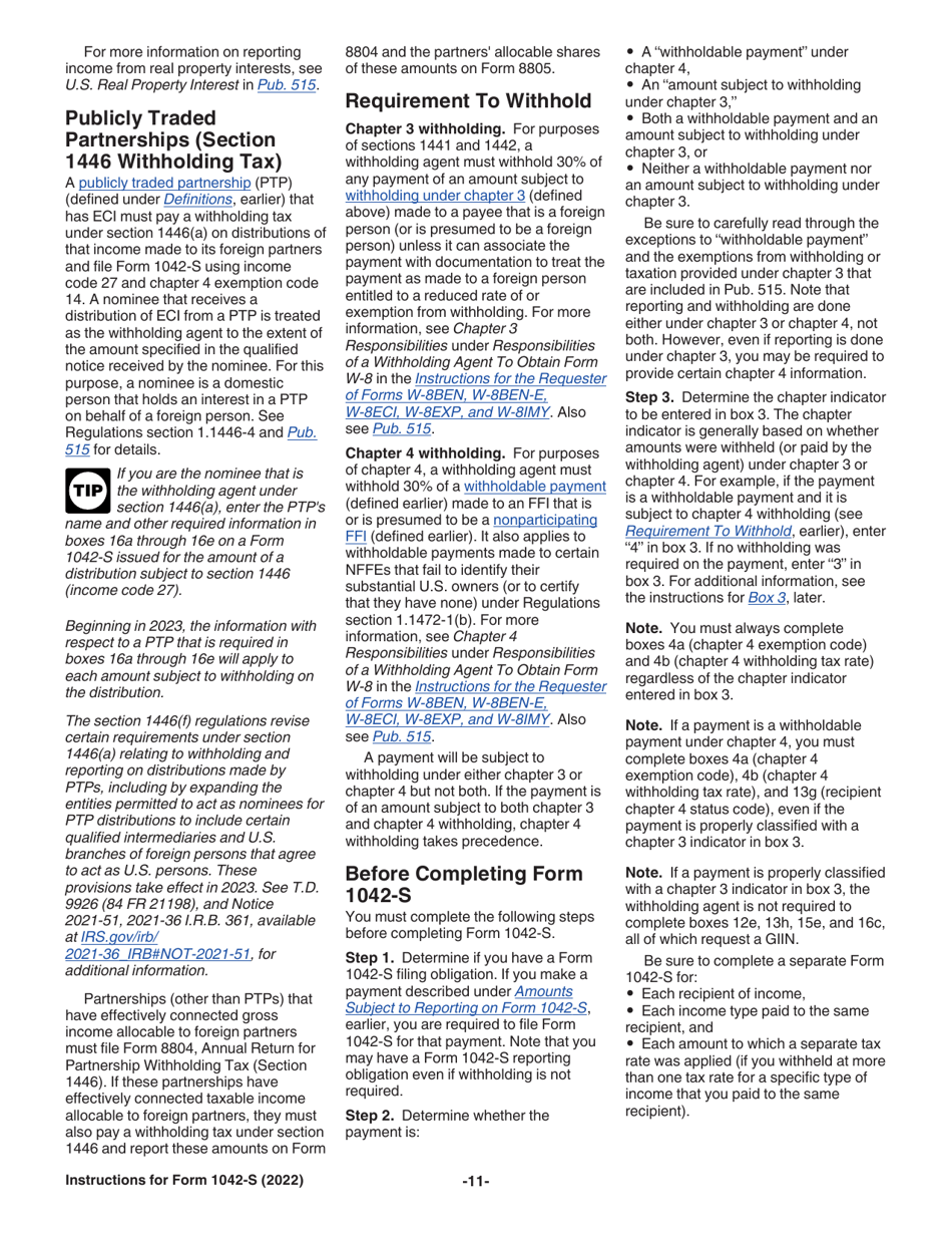 Instructions for IRS Form 1042-S Foreign Persons U.S. Source Income Subject to Withholding, Page 11