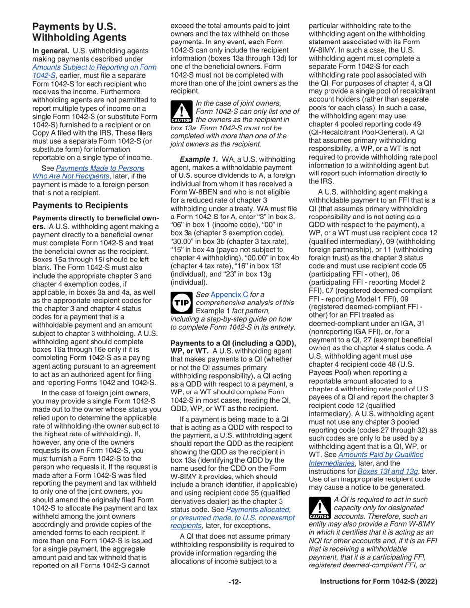 Instructions for IRS Form 1042-S Foreign Persons U.S. Source Income Subject to Withholding, Page 12