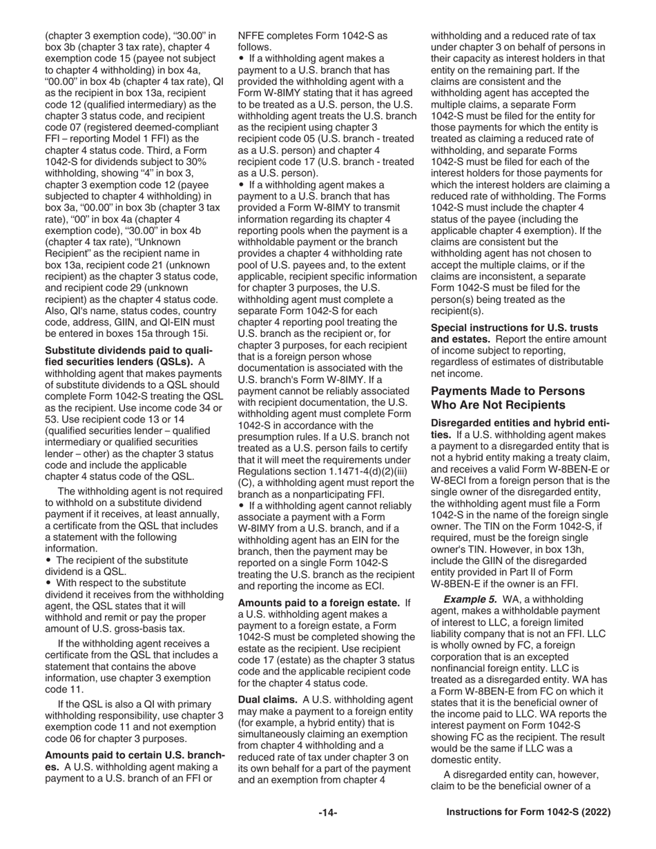 Instructions for IRS Form 1042-S Foreign Persons U.S. Source Income Subject to Withholding, Page 14