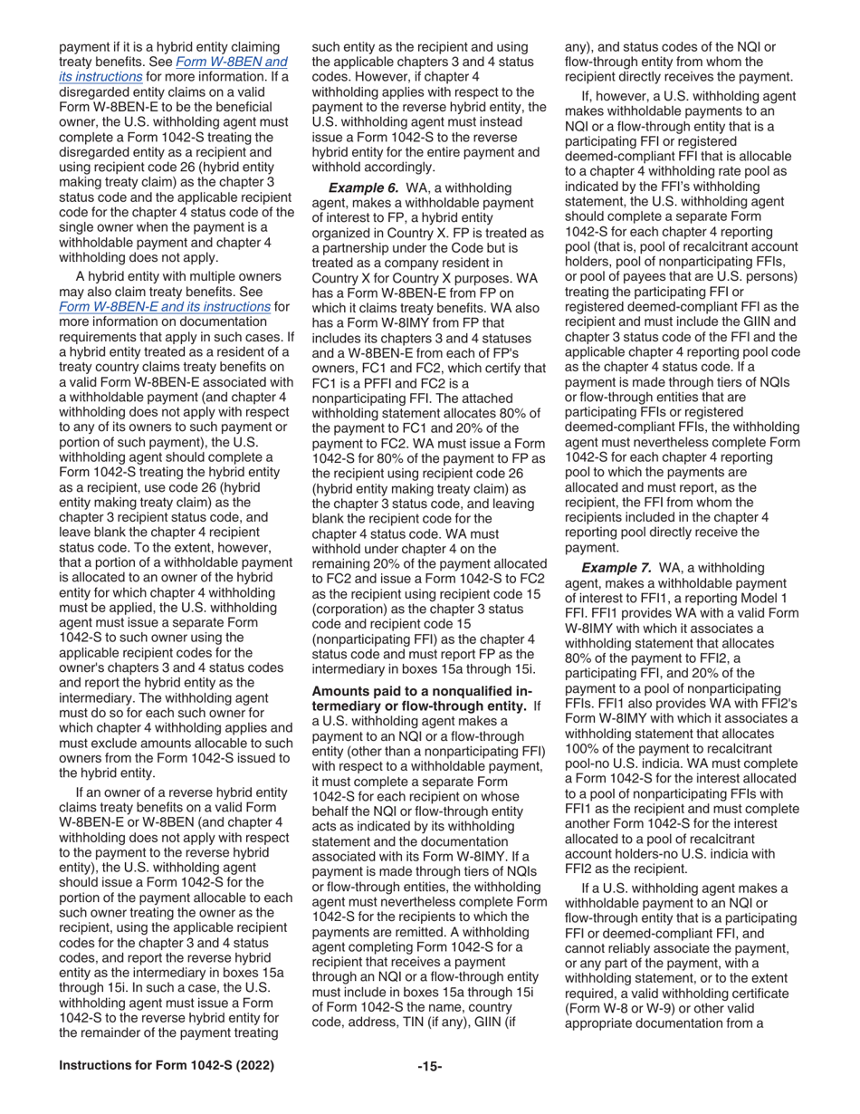 Instructions for IRS Form 1042-S Foreign Persons U.S. Source Income Subject to Withholding, Page 15