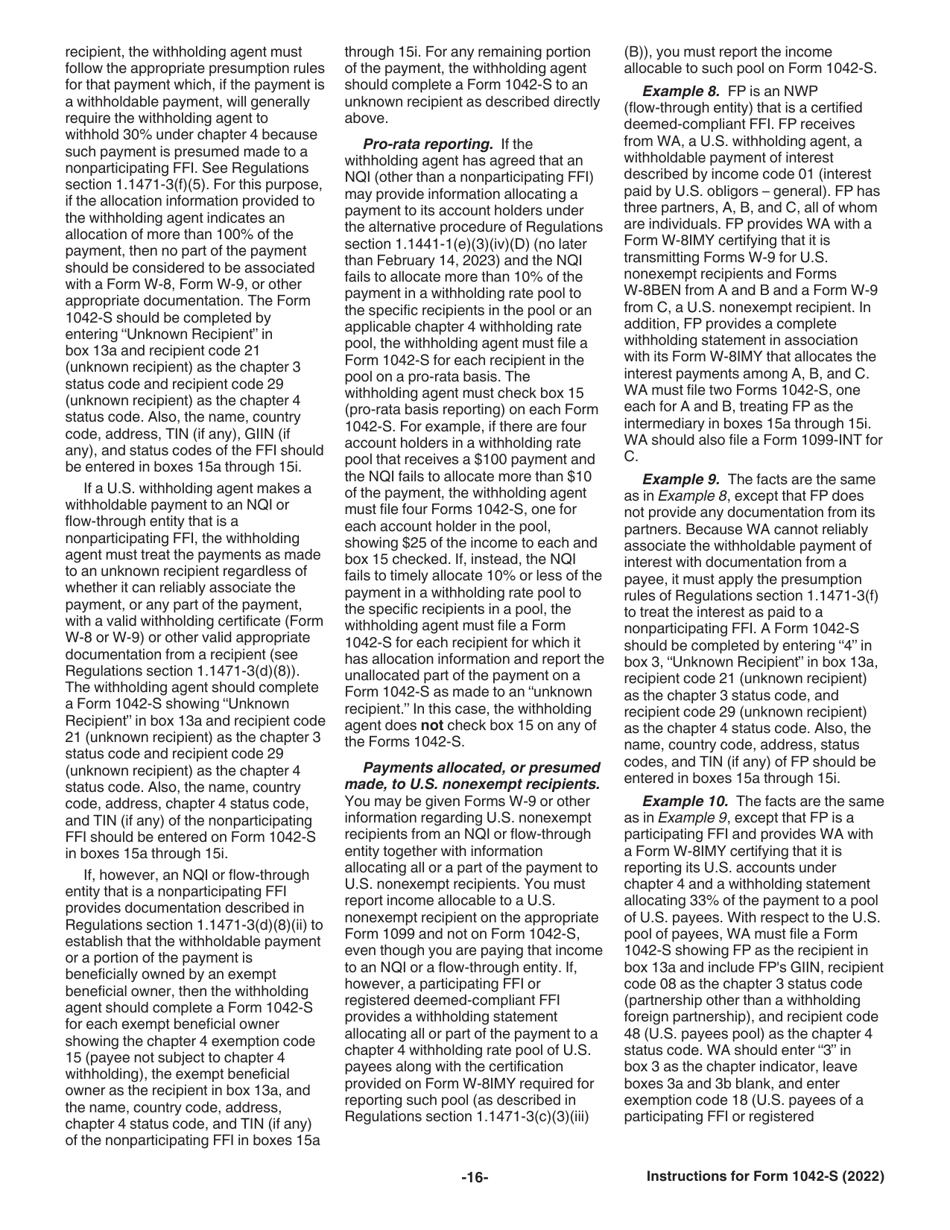 Instructions for IRS Form 1042-S Foreign Persons U.S. Source Income Subject to Withholding, Page 16