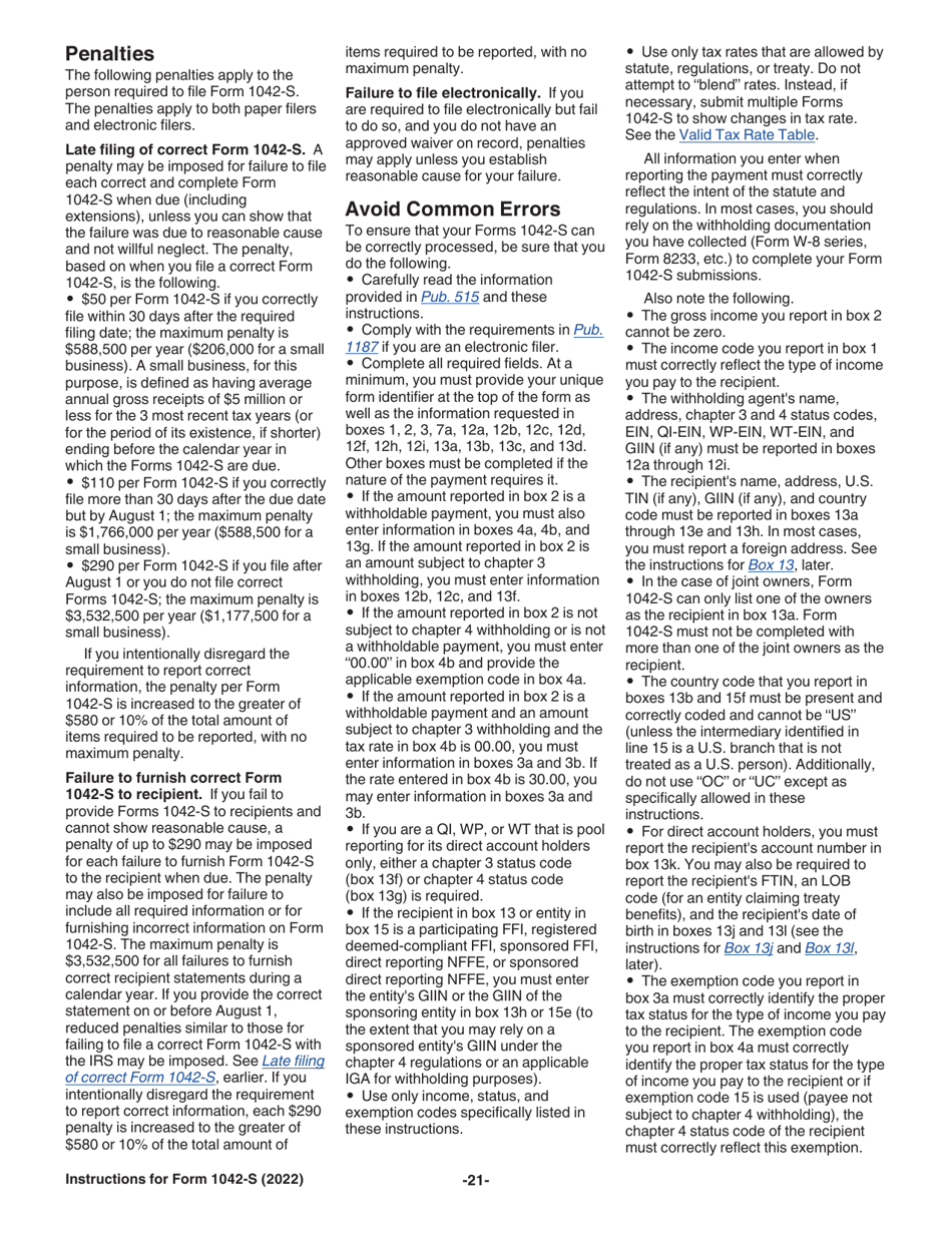Instructions for IRS Form 1042-S Foreign Persons U.S. Source Income Subject to Withholding, Page 21
