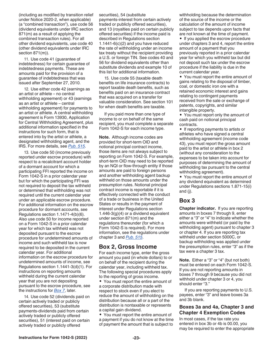 Instructions for IRS Form 1042-S Foreign Persons U.S. Source Income Subject to Withholding, Page 23