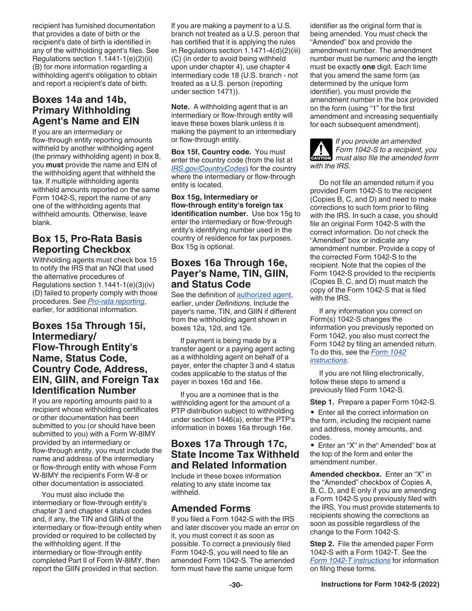 Instructions for IRS Form 1042-S Foreign Persons U.S. Source Income Subject to Withholding, Page 30
