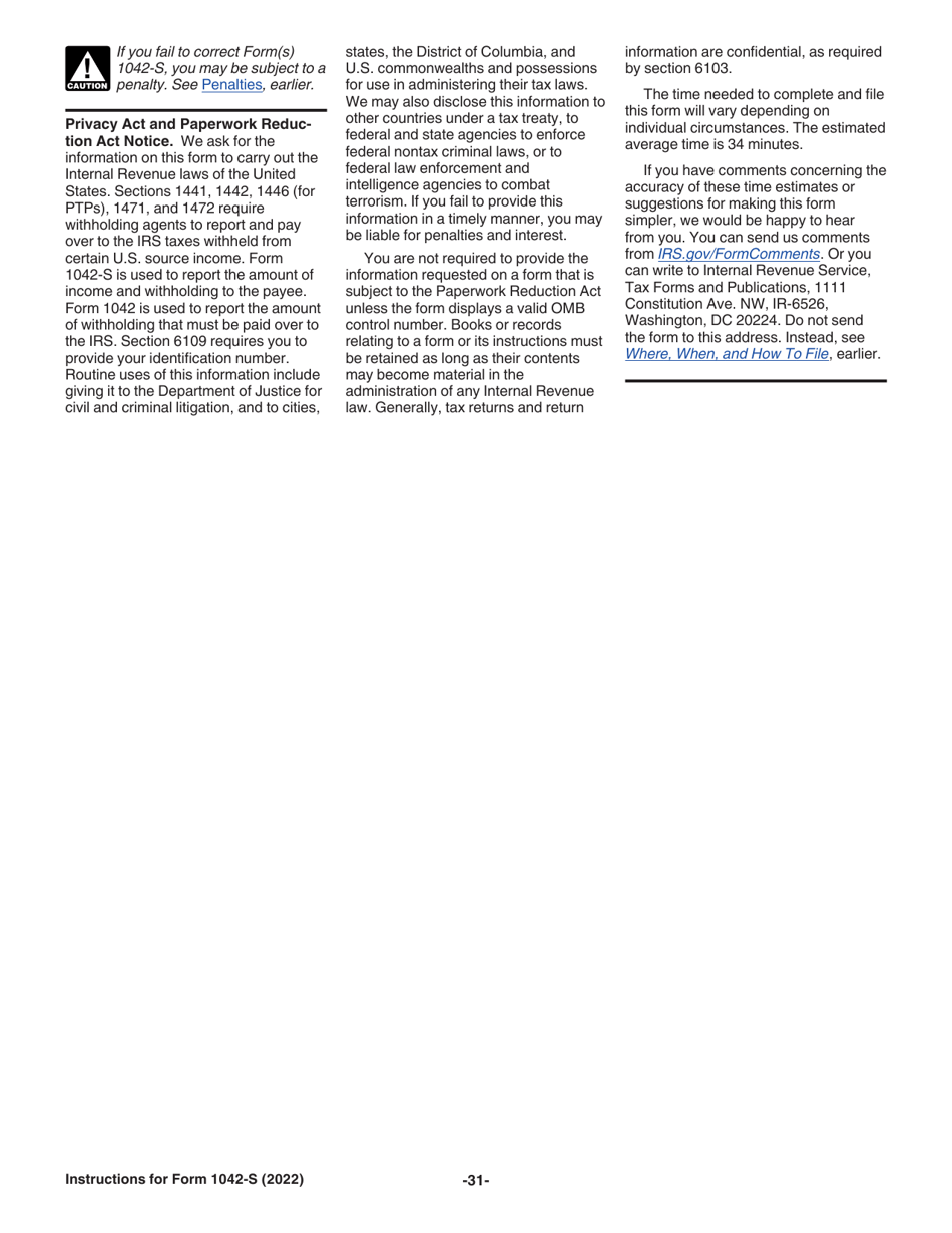 Instructions for IRS Form 1042-S Foreign Persons U.S. Source Income Subject to Withholding, Page 31