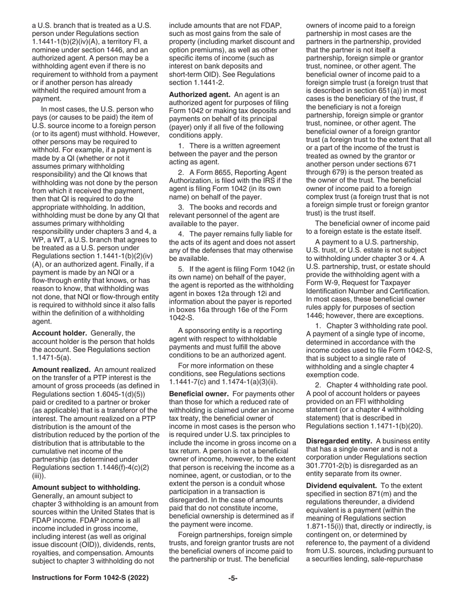 Instructions for IRS Form 1042-S Foreign Persons U.S. Source Income Subject to Withholding, Page 5