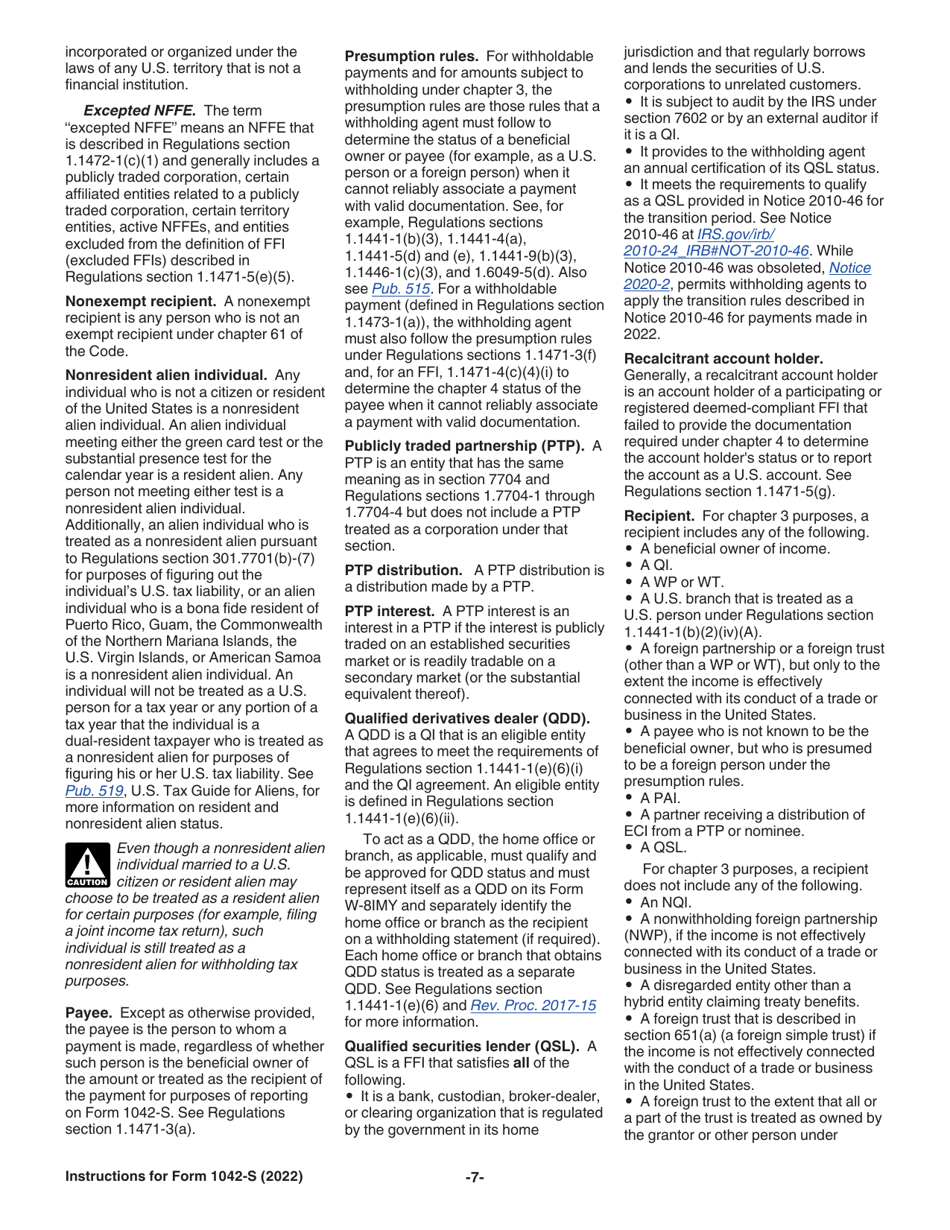 Instructions for IRS Form 1042-S Foreign Persons U.S. Source Income Subject to Withholding, Page 7