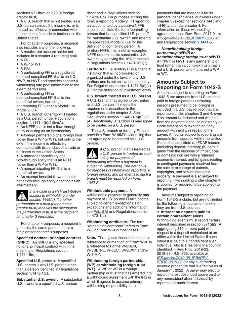 Instructions for IRS Form 1042-S Foreign Persons U.S. Source Income Subject to Withholding, Page 8