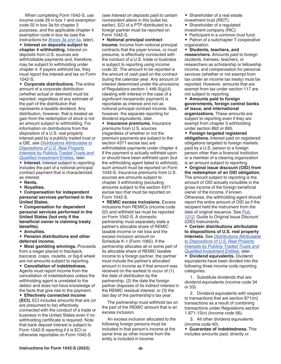 Instructions for IRS Form 1042-S Foreign Persons U.S. Source Income Subject to Withholding, Page 9
