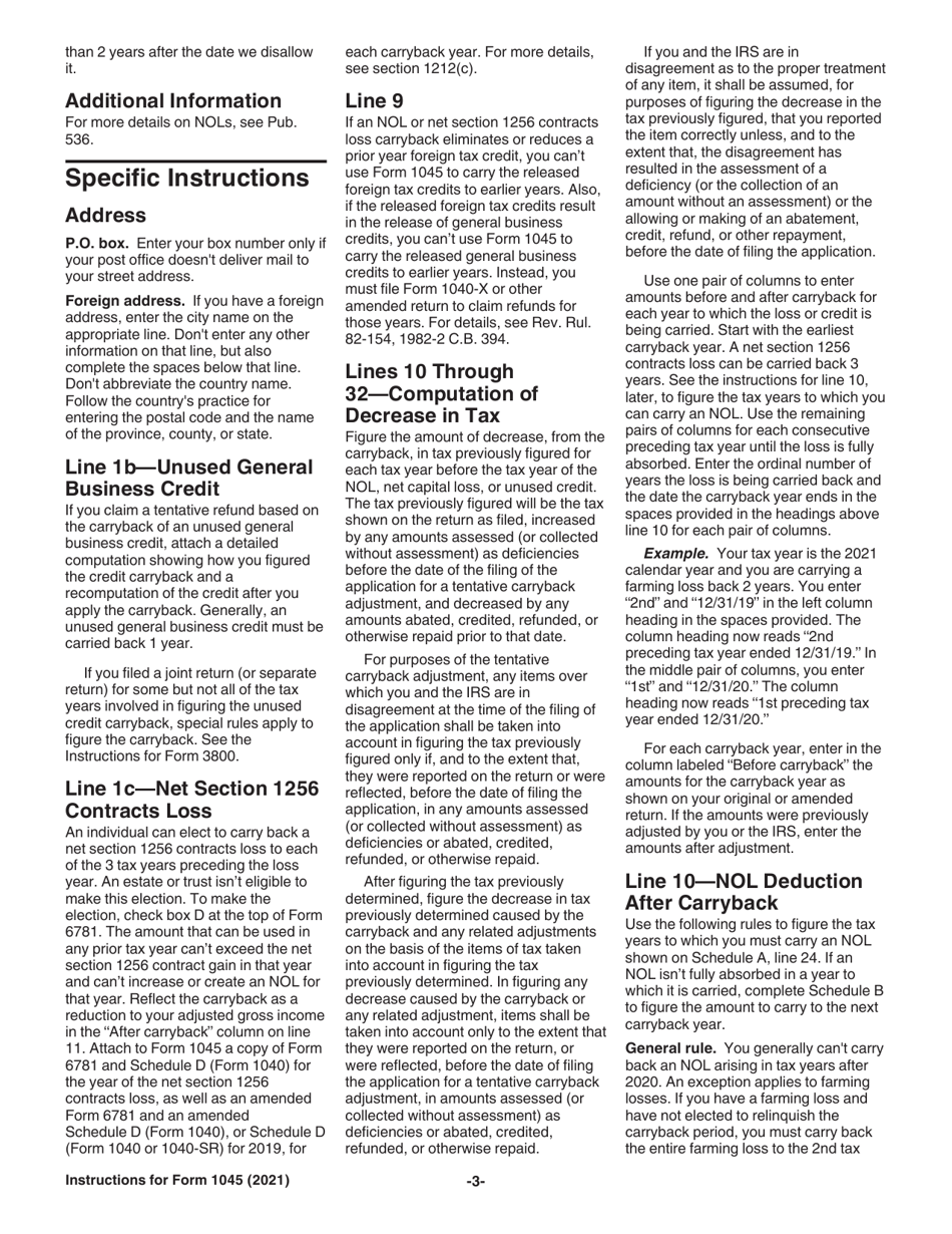 Instructions for IRS Form 1045 Application for Tentative Refund, Page 3