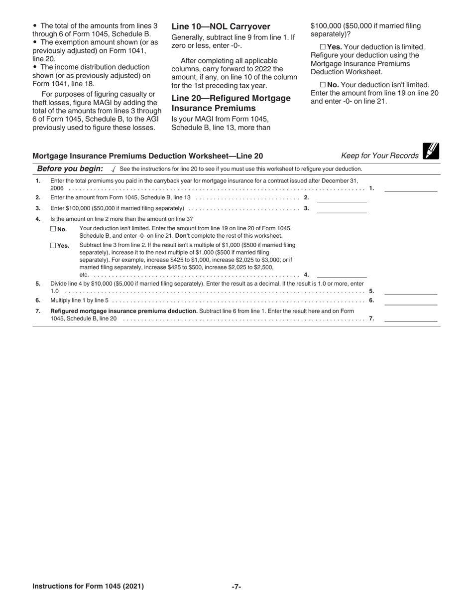 Instructions for IRS Form 1045 Application for Tentative Refund, Page 7