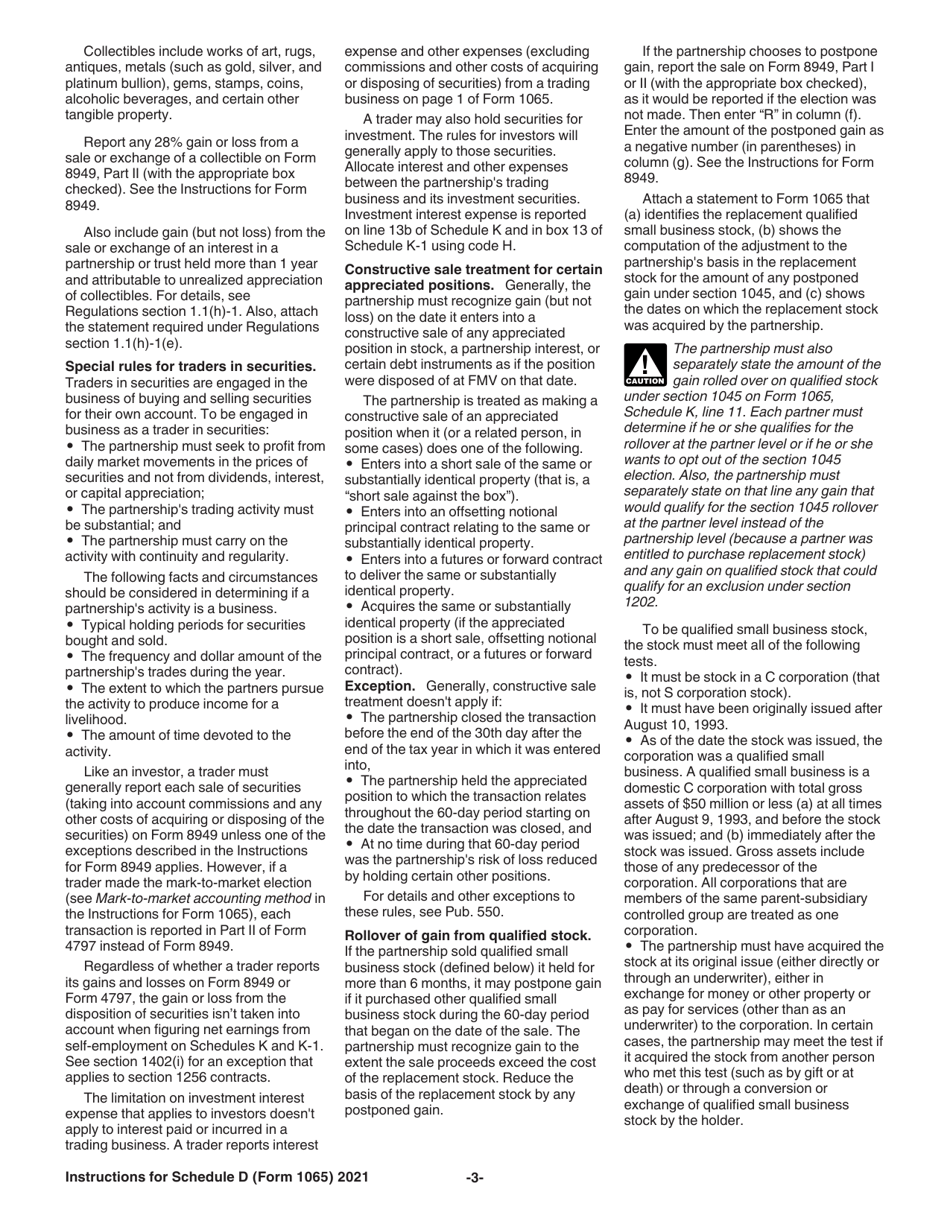 Instructions for IRS Form 1065 Schedule D Capital Gains and Losses, Page 3