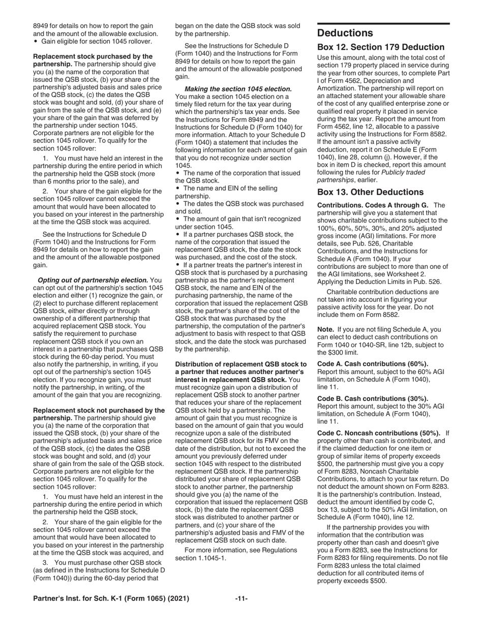 Instructions for IRS Form 1065 Schedule K-1 Partners Share of Income, Deductions, Credits, Etc., Page 11