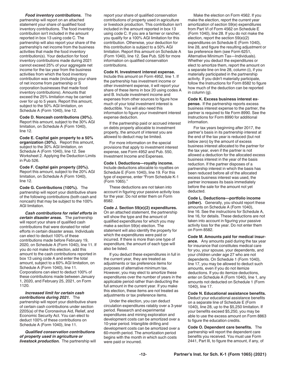 Instructions for IRS Form 1065 Schedule K-1 Partners Share of Income, Deductions, Credits, Etc., Page 12
