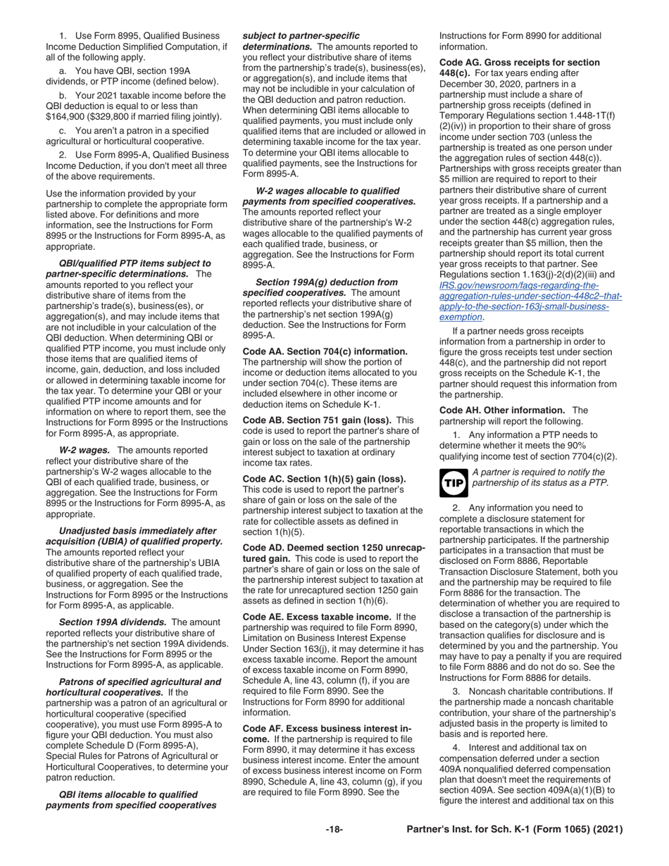 Instructions for IRS Form 1065 Schedule K-1 Partners Share of Income, Deductions, Credits, Etc., Page 18