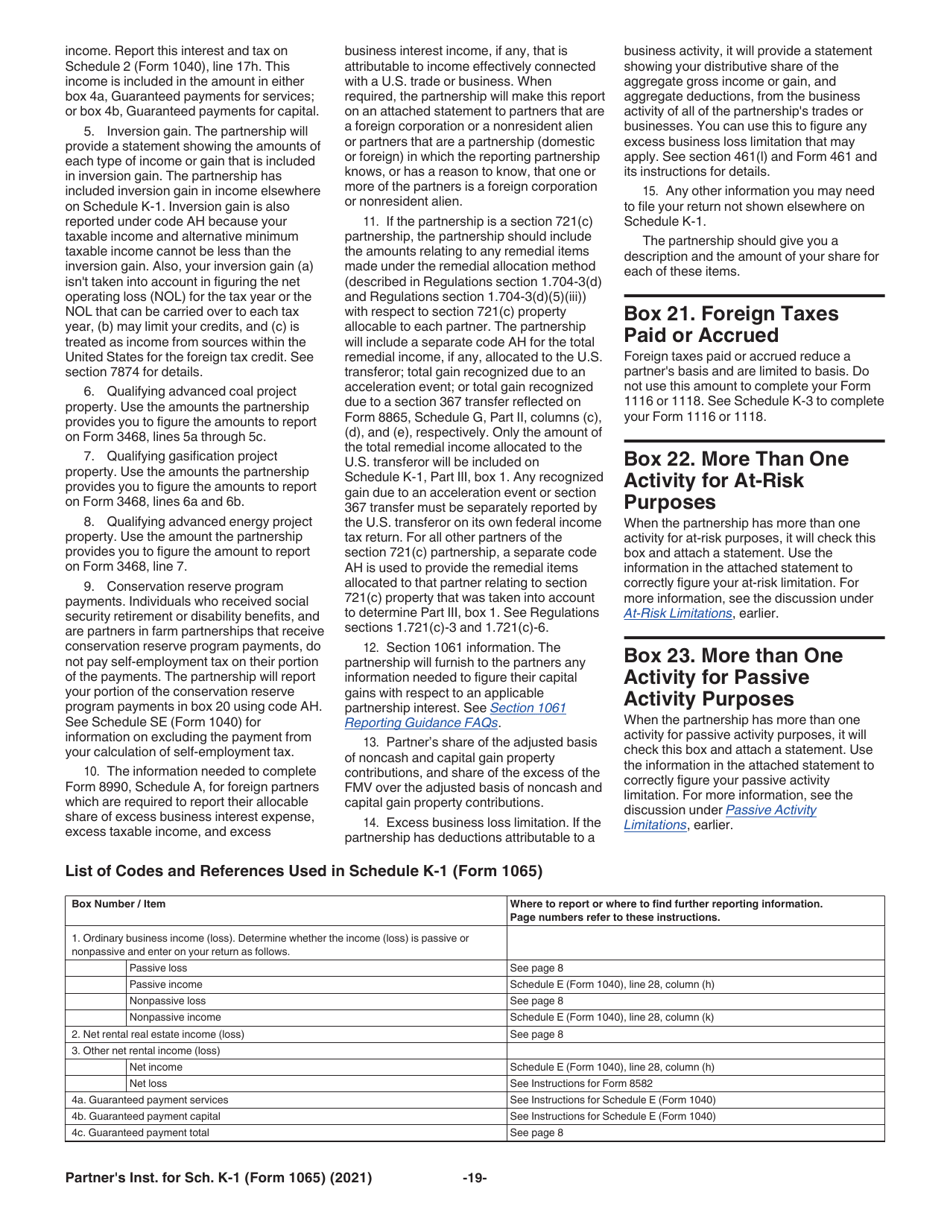 Instructions for IRS Form 1065 Schedule K-1 Partners Share of Income, Deductions, Credits, Etc., Page 19