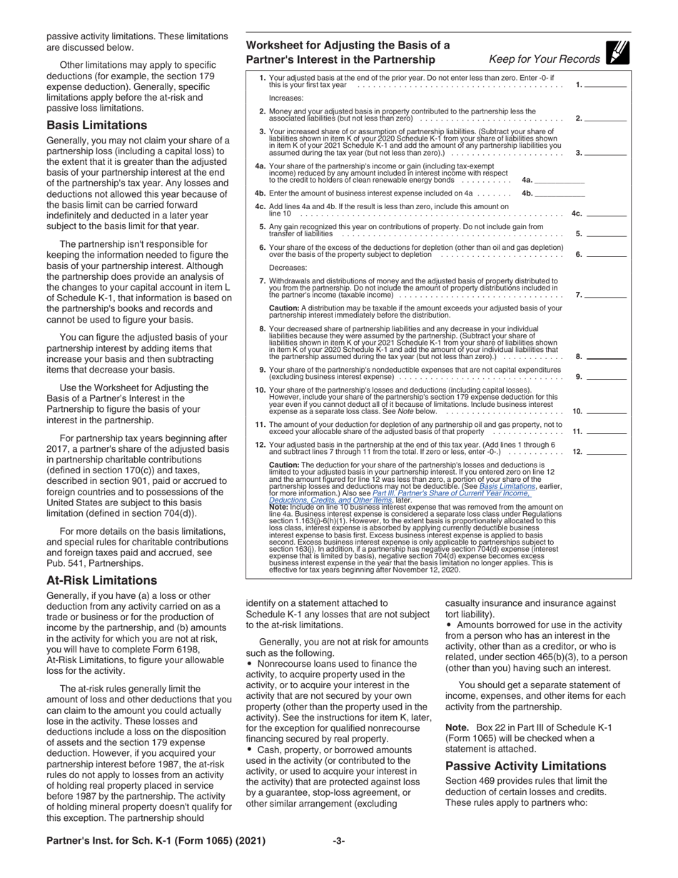 Download Instructions for IRS Form 1065 Schedule K-1 Partner's Share of ...