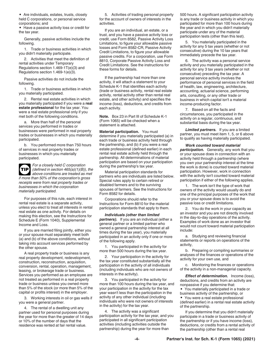 Instructions for IRS Form 1065 Schedule K-1 Partners Share of Income, Deductions, Credits, Etc., Page 4