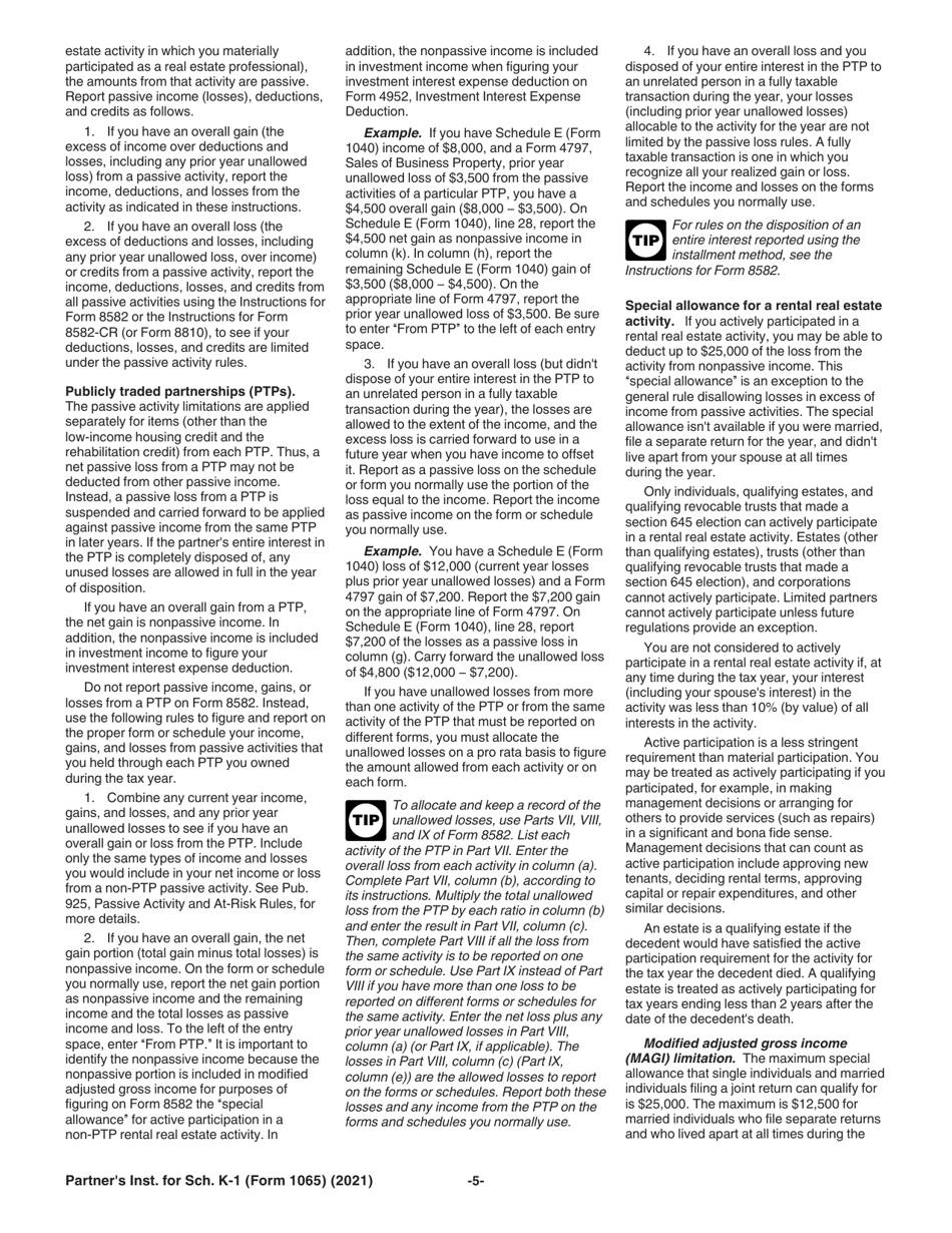 Instructions for IRS Form 1065 Schedule K-1 Partners Share of Income, Deductions, Credits, Etc., Page 5