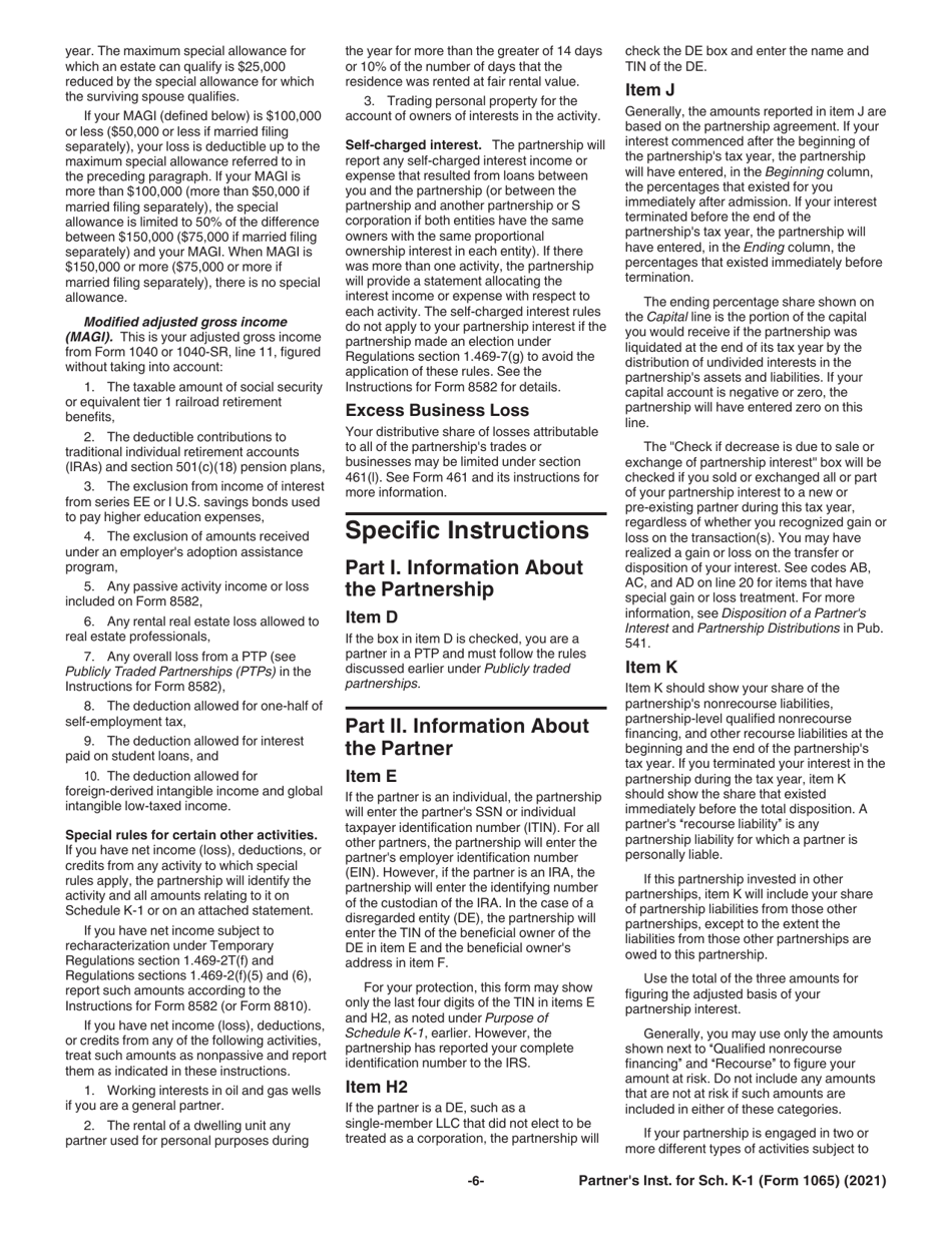 Instructions for IRS Form 1065 Schedule K-1 Partners Share of Income, Deductions, Credits, Etc., Page 6