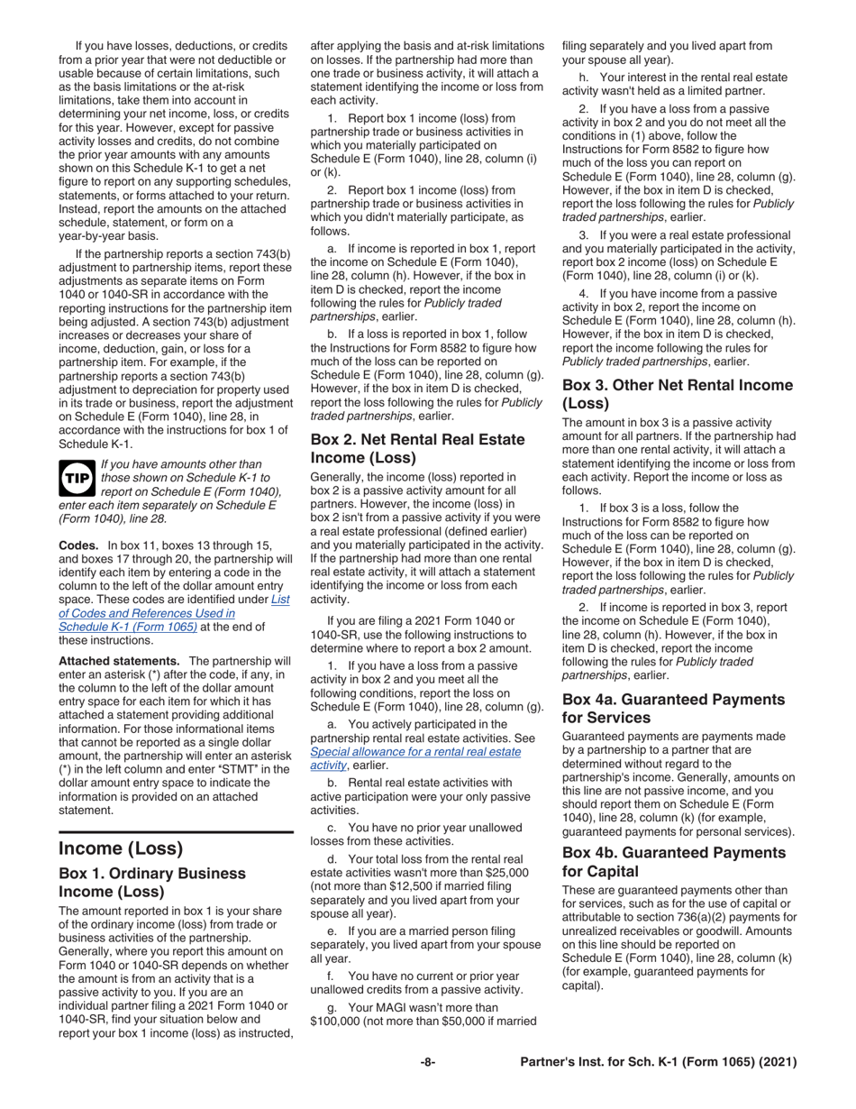 Instructions for IRS Form 1065 Schedule K-1 Partners Share of Income, Deductions, Credits, Etc., Page 8