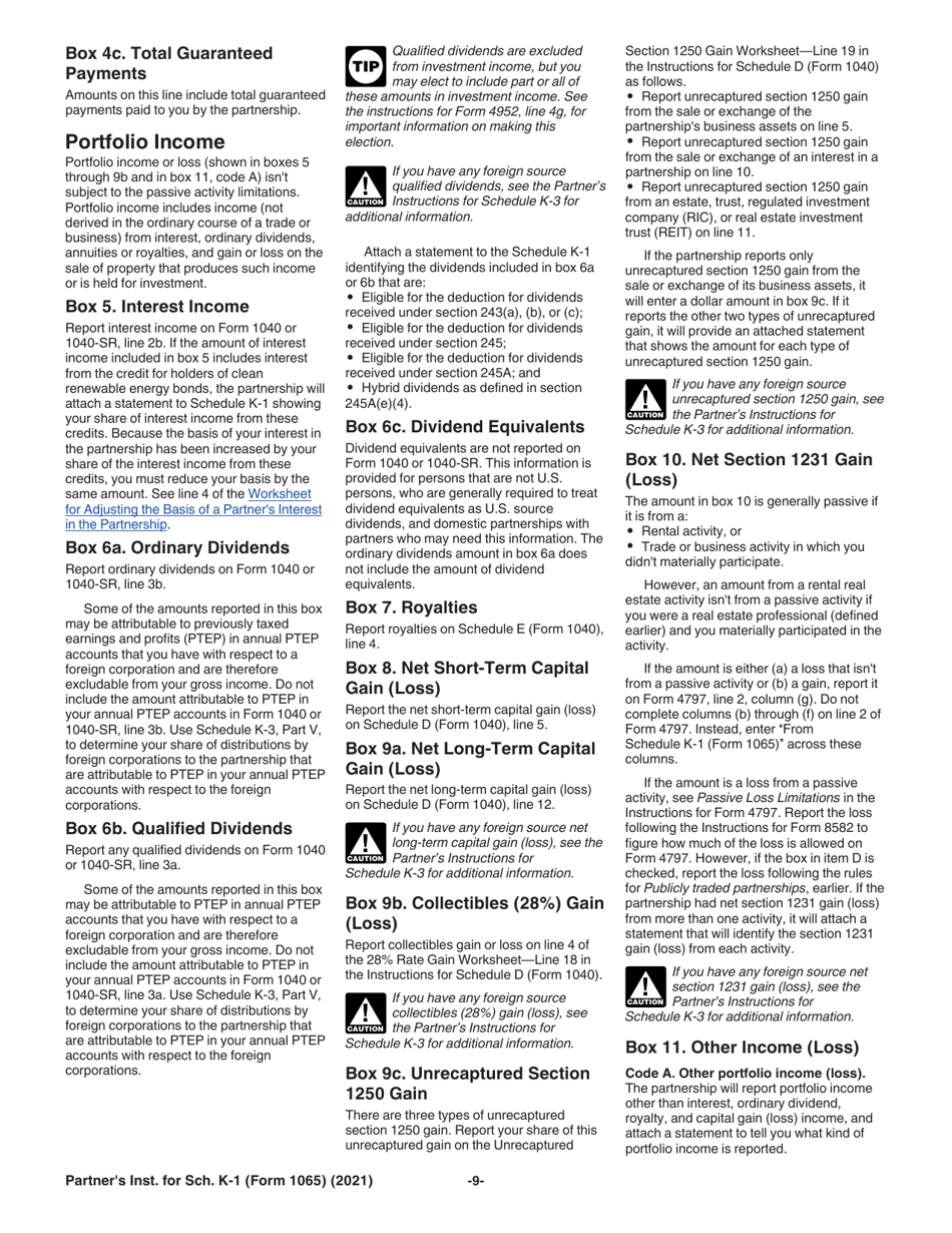 Instructions for IRS Form 1065 Schedule K-1 Partners Share of Income, Deductions, Credits, Etc., Page 9