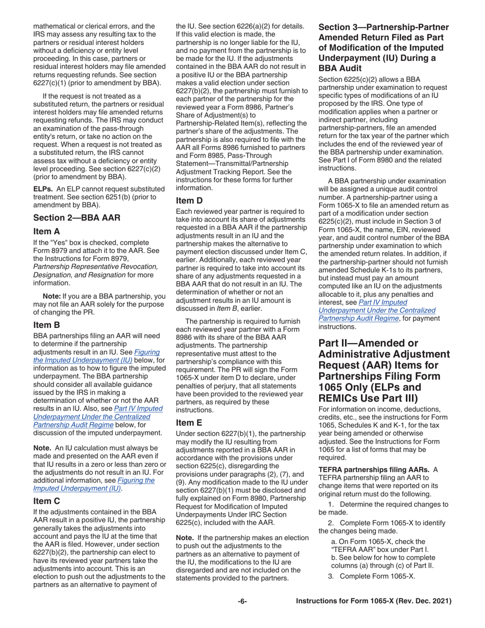 Instructions for IRS Form 1065-X Amended Return or Administrative Adjustment Request (AAR), Page 6