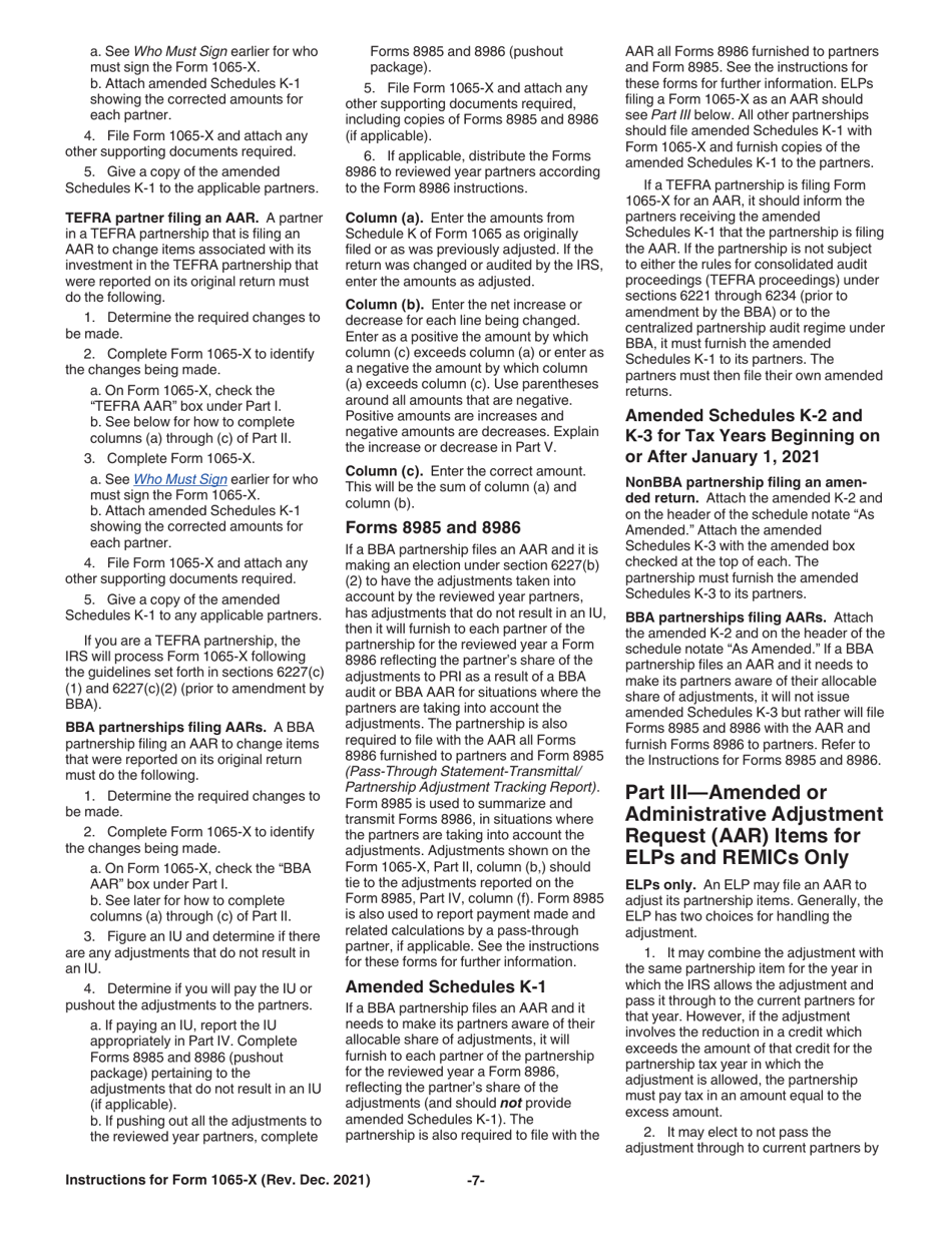 Instructions for IRS Form 1065-X Amended Return or Administrative Adjustment Request (AAR), Page 7