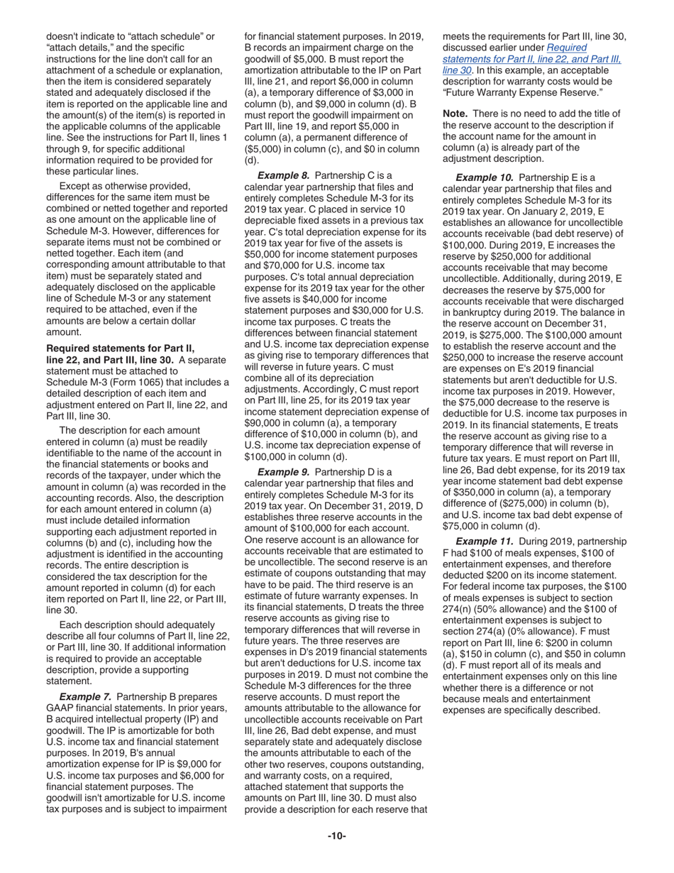 Instructions for IRS Form 1065 Schedule M-3 Net Income (Loss) Reconciliation for Certain Partnerships, Page 10