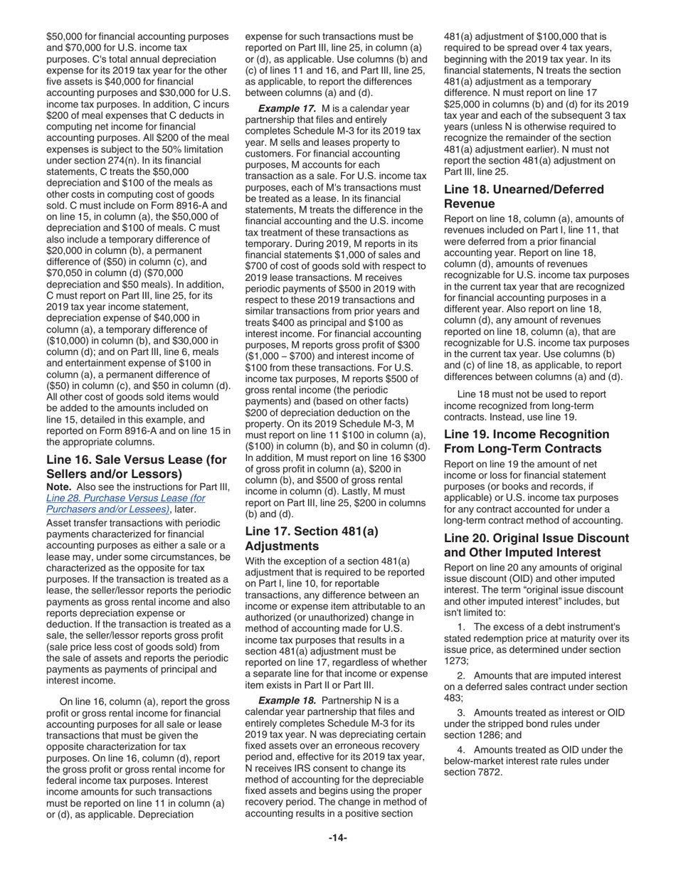 Instructions for IRS Form 1065 Schedule M-3 Net Income (Loss) Reconciliation for Certain Partnerships, Page 14