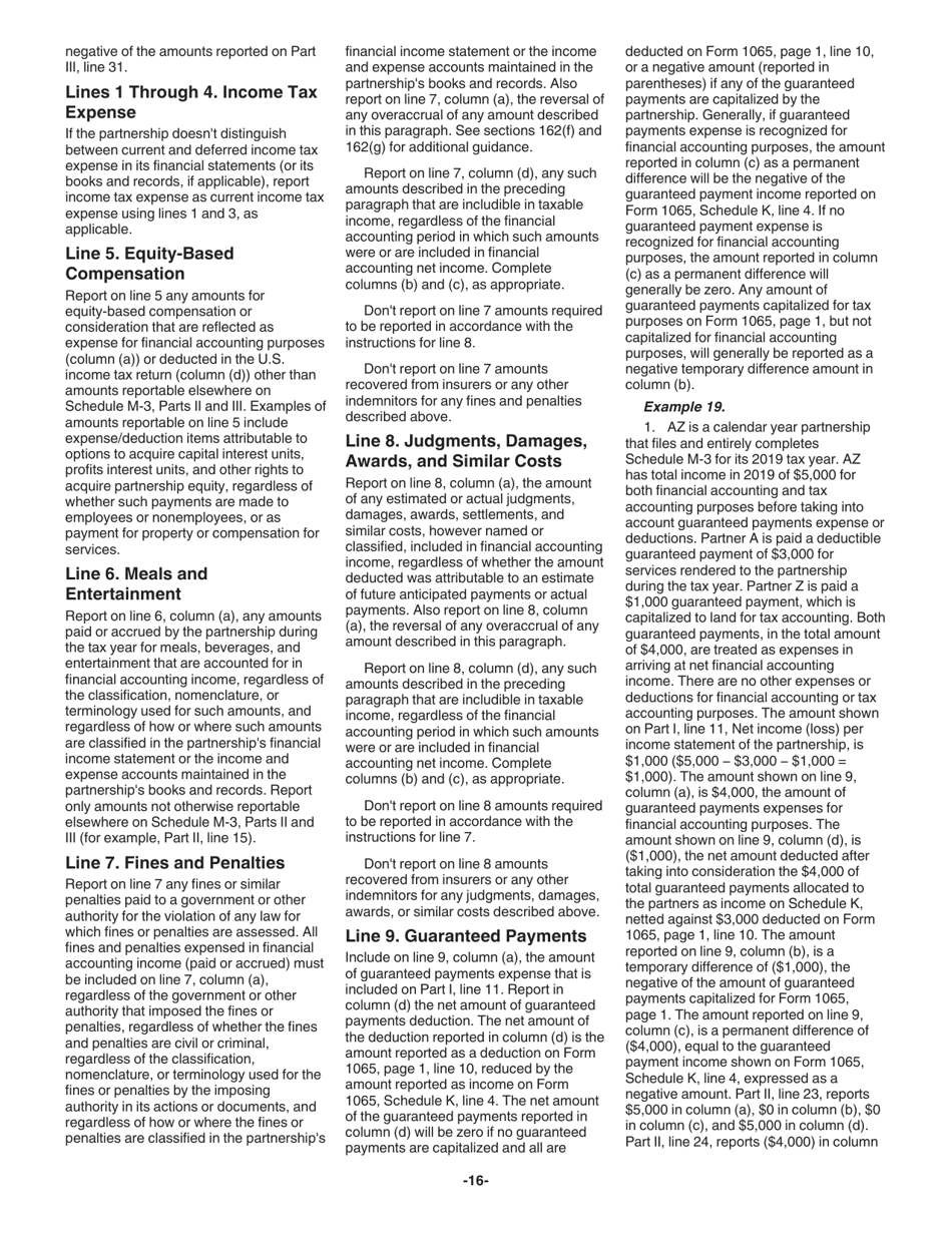 Instructions for IRS Form 1065 Schedule M-3 Net Income (Loss) Reconciliation for Certain Partnerships, Page 16