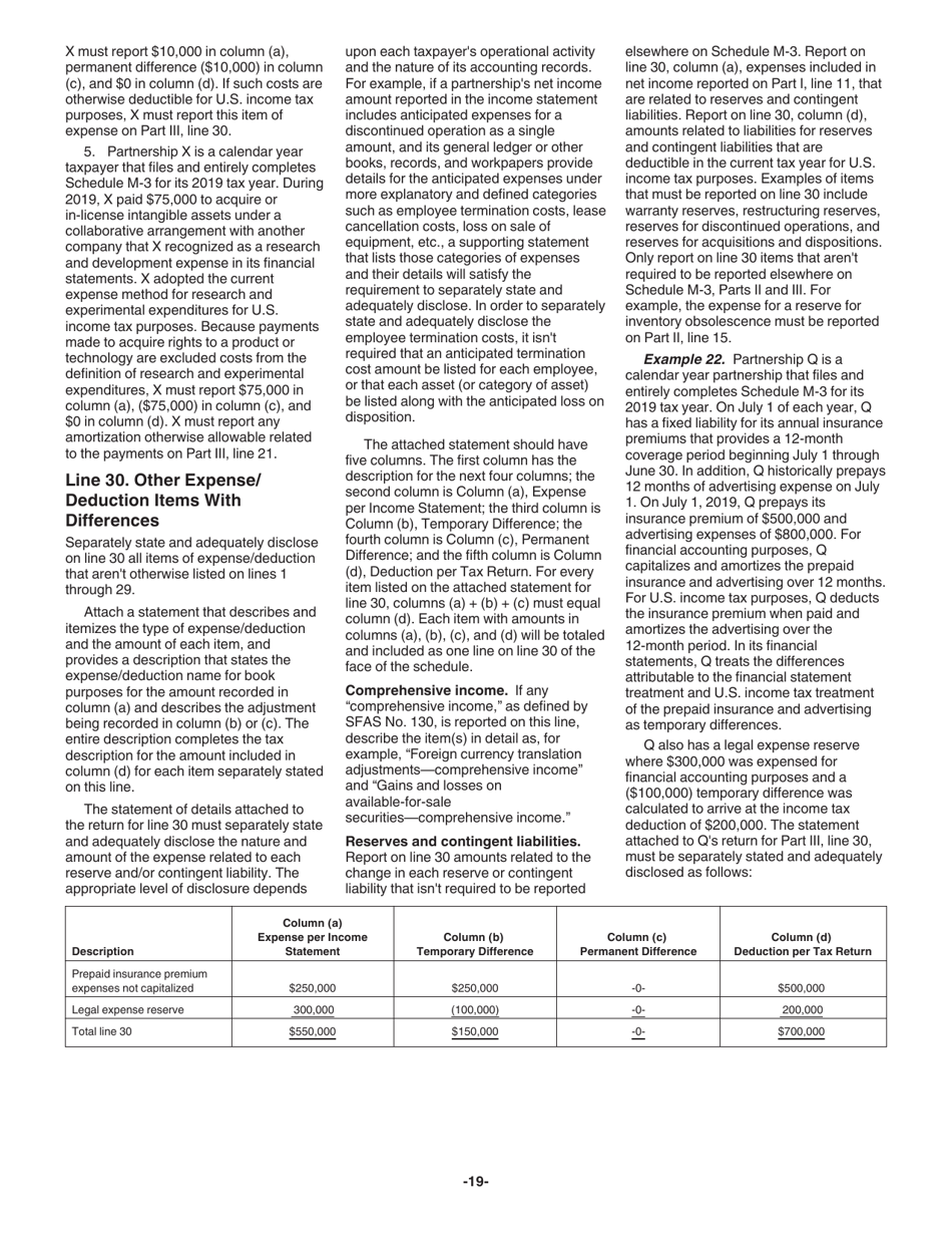 Instructions for IRS Form 1065 Schedule M-3 Net Income (Loss) Reconciliation for Certain Partnerships, Page 19