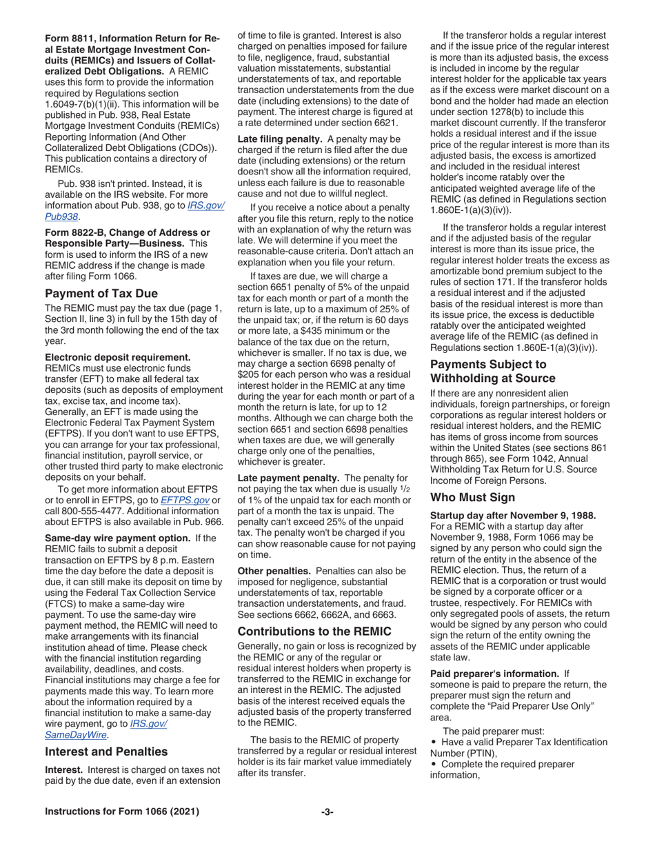 Instructions for IRS Form 1066 U.S. Real Estate Mortgage Investment Conduit (REMIC) Income Tax Return, Page 3