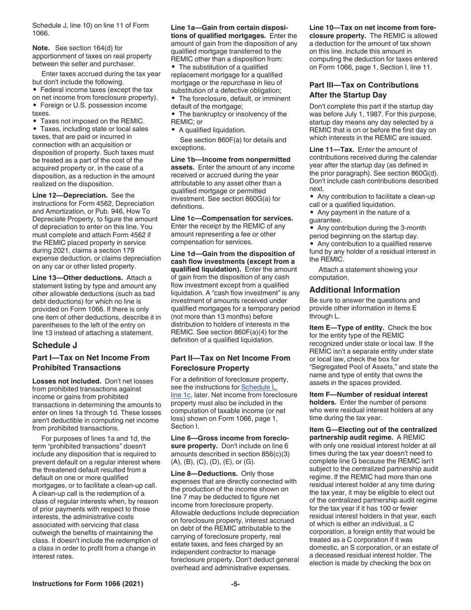 Instructions for IRS Form 1066 U.S. Real Estate Mortgage Investment Conduit (REMIC) Income Tax Return, Page 5