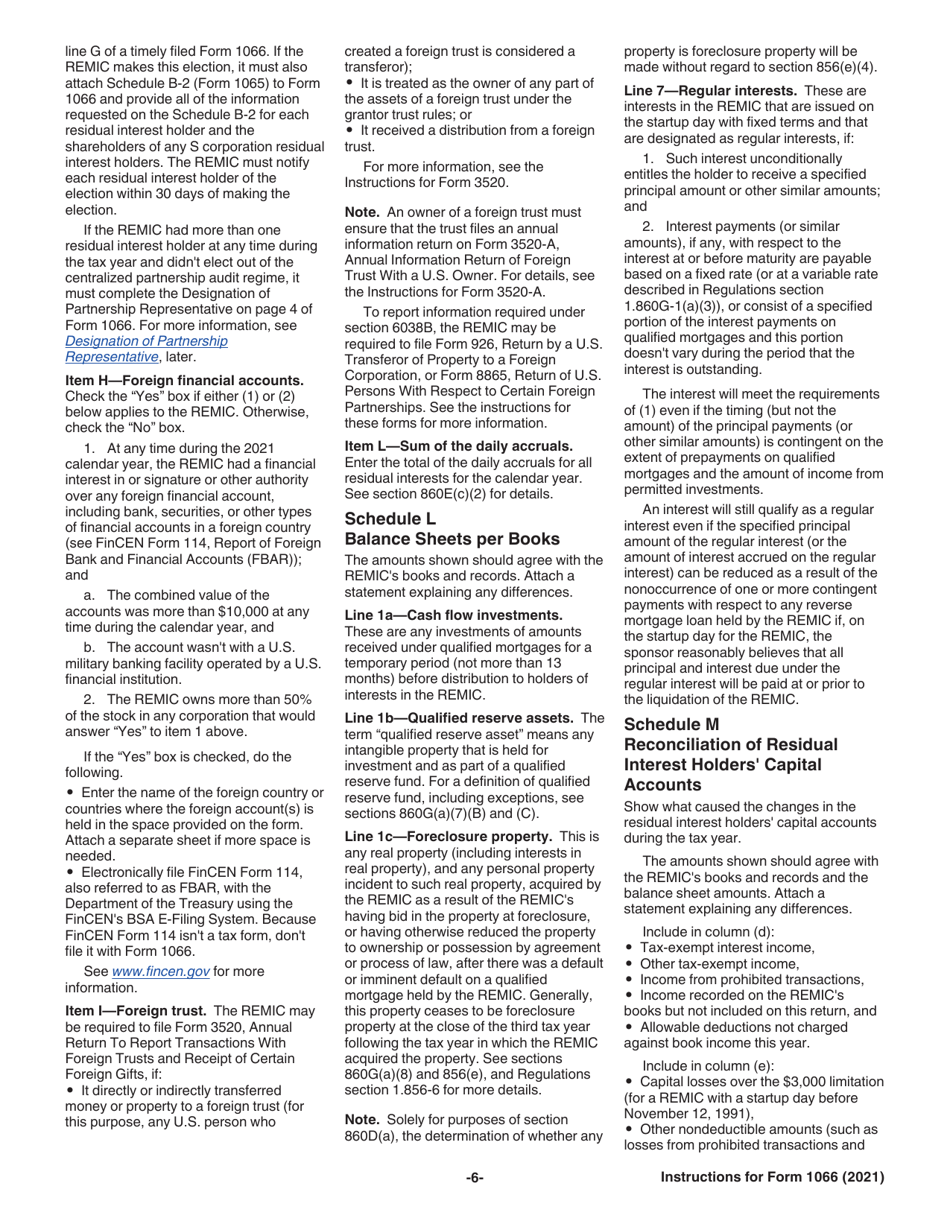 Instructions for IRS Form 1066 U.S. Real Estate Mortgage Investment Conduit (REMIC) Income Tax Return, Page 6