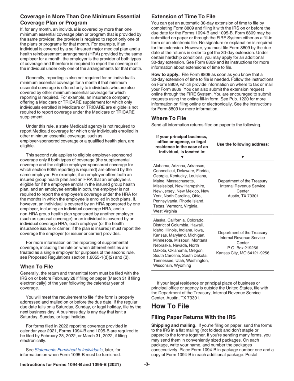 Instructions for IRS Form 1094-B, 1095-B, Page 3