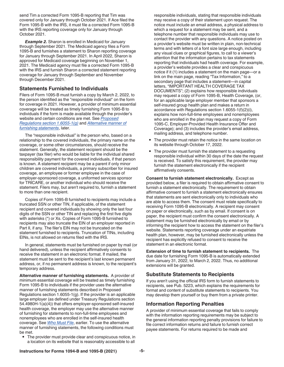 Instructions for IRS Form 1094-B, 1095-B, Page 5
